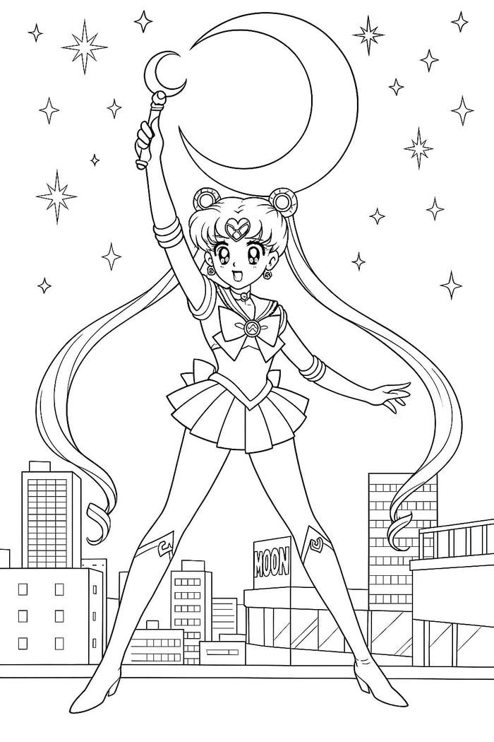 hình vẽ thủy thủ mặt trăng cầm quyền trượng