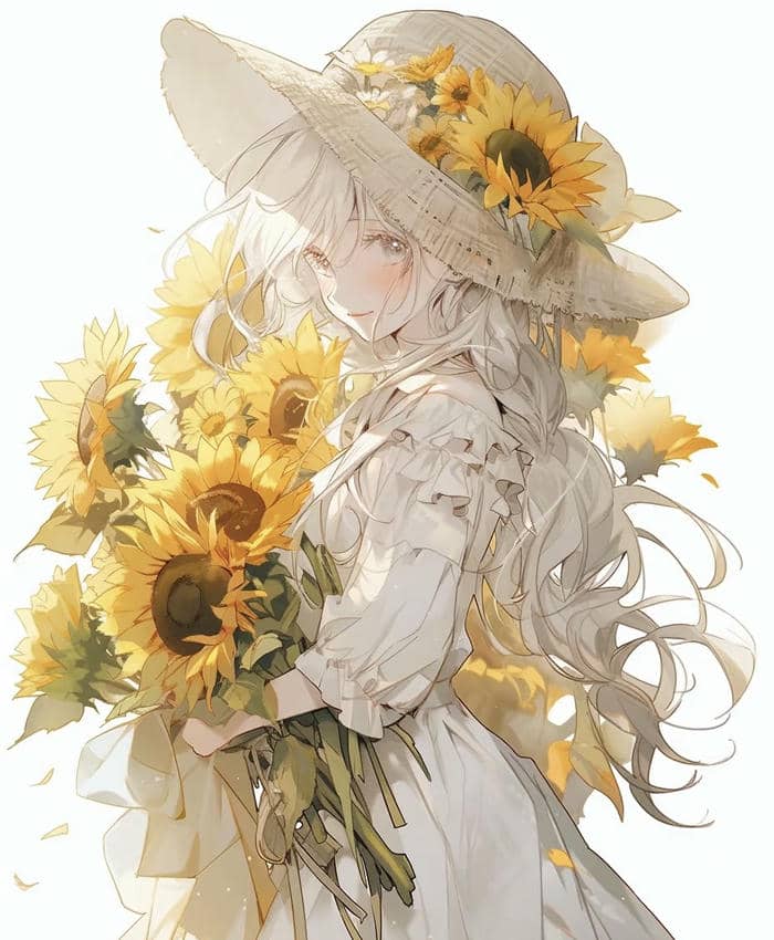 hoa hướng dương anime dễ thương