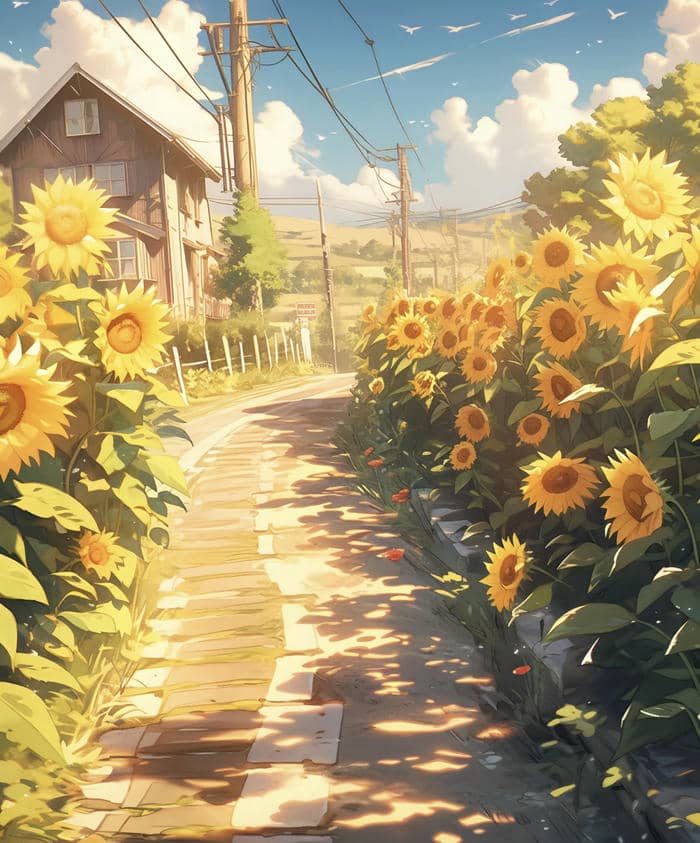 hoa hướng dương phong cách anime