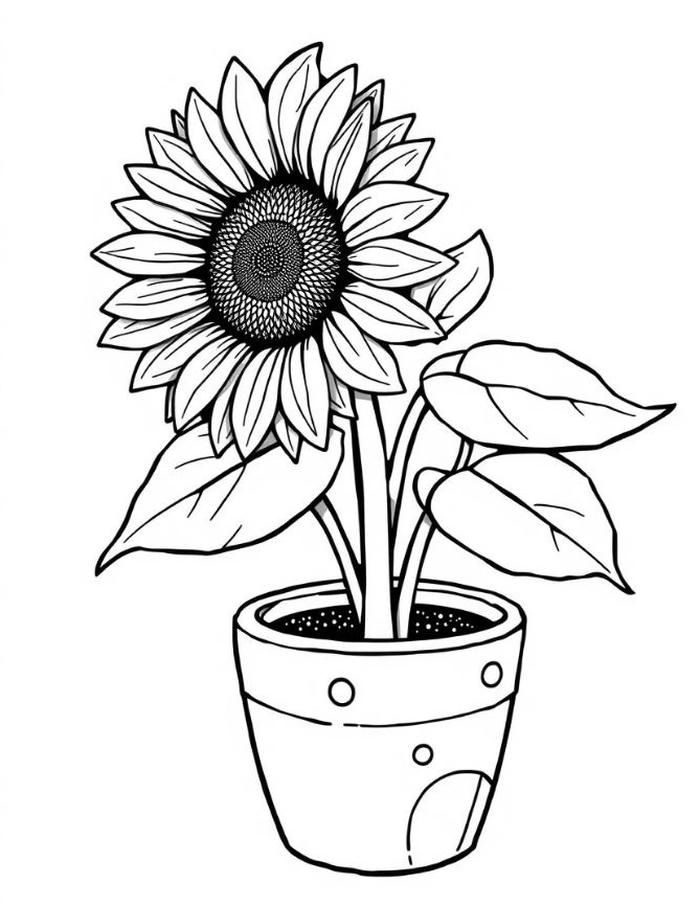 hoa hướng dương trong chậu tô màu cho bé