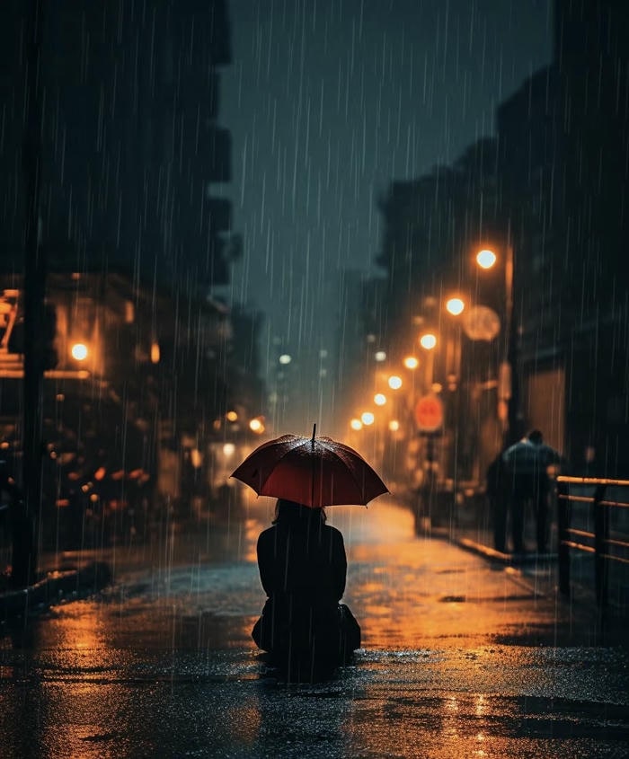 khung cảnh anime sầu mưa