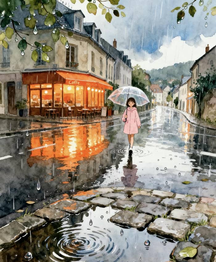 khung cảnh anime ướt mưa