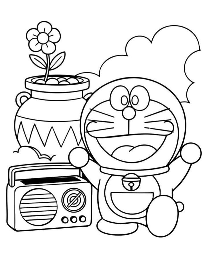 mẫu tô màu doremon vui vẻ