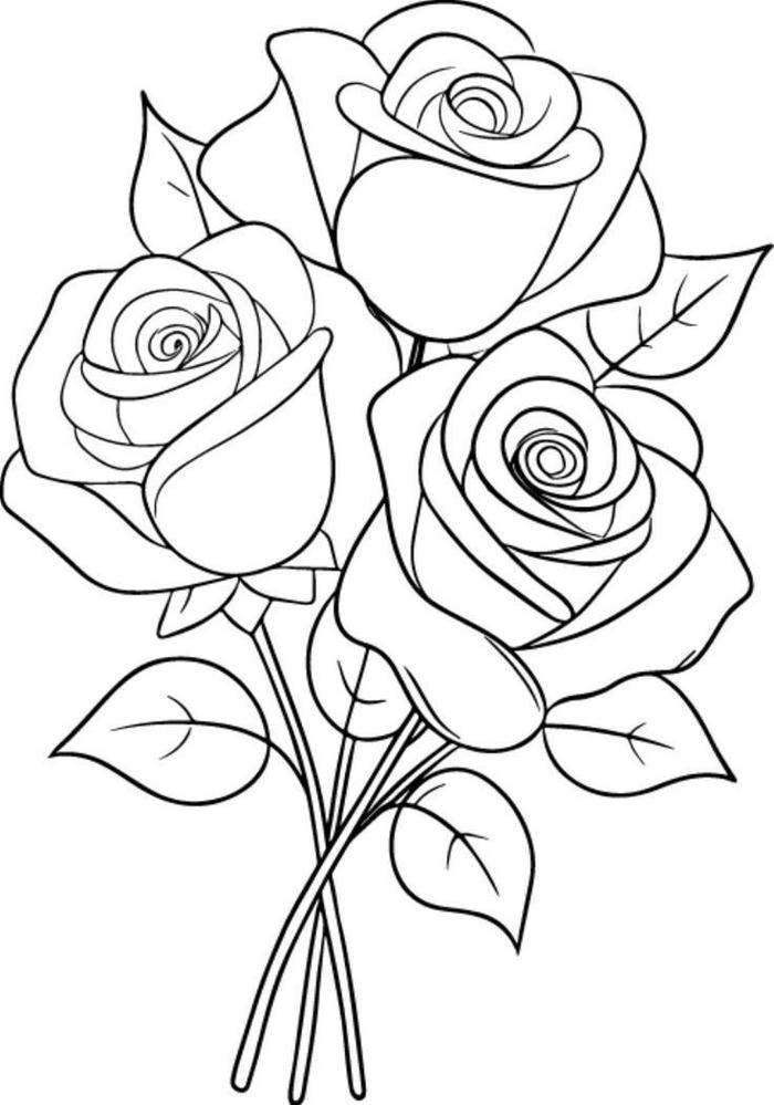 mẫu tô màu nụ hoa hồng đơn giản