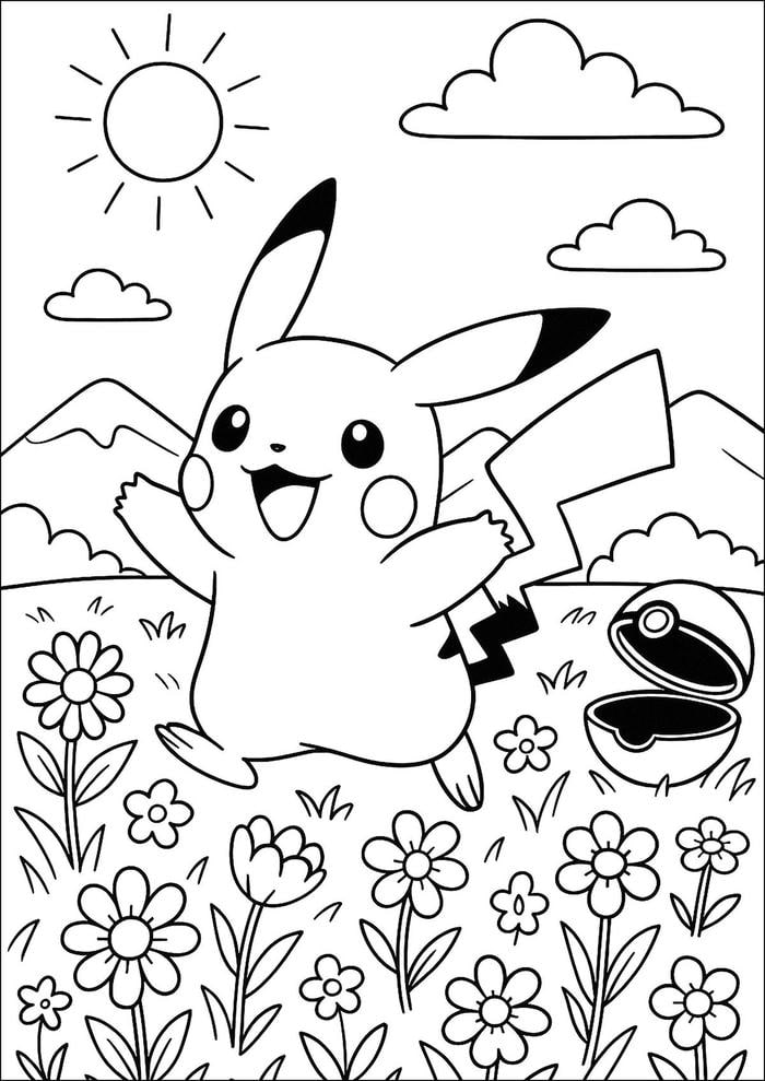 mẫu tô màu pikachu đang nhảy