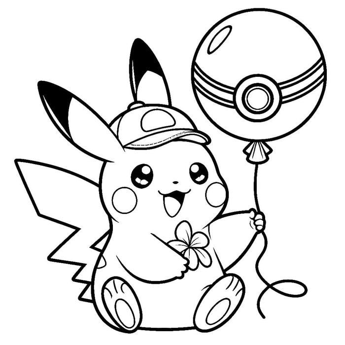 mẫu tô màu pikachu ít chi tiết