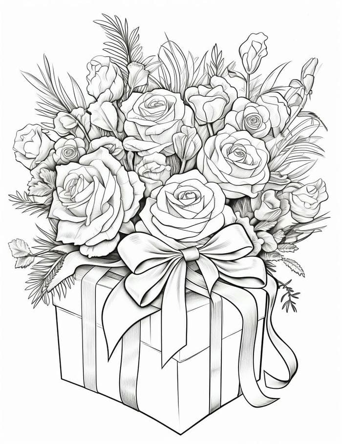mẫu tranh tô hoa hồng và quà