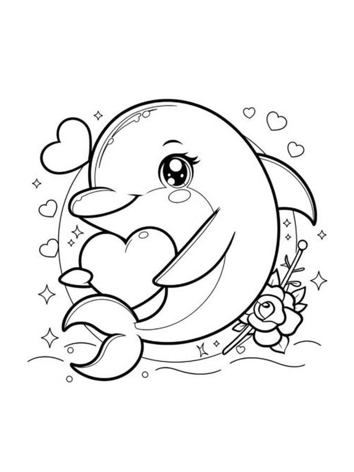 mẫu tranh tô màu cá heo cute cho bé