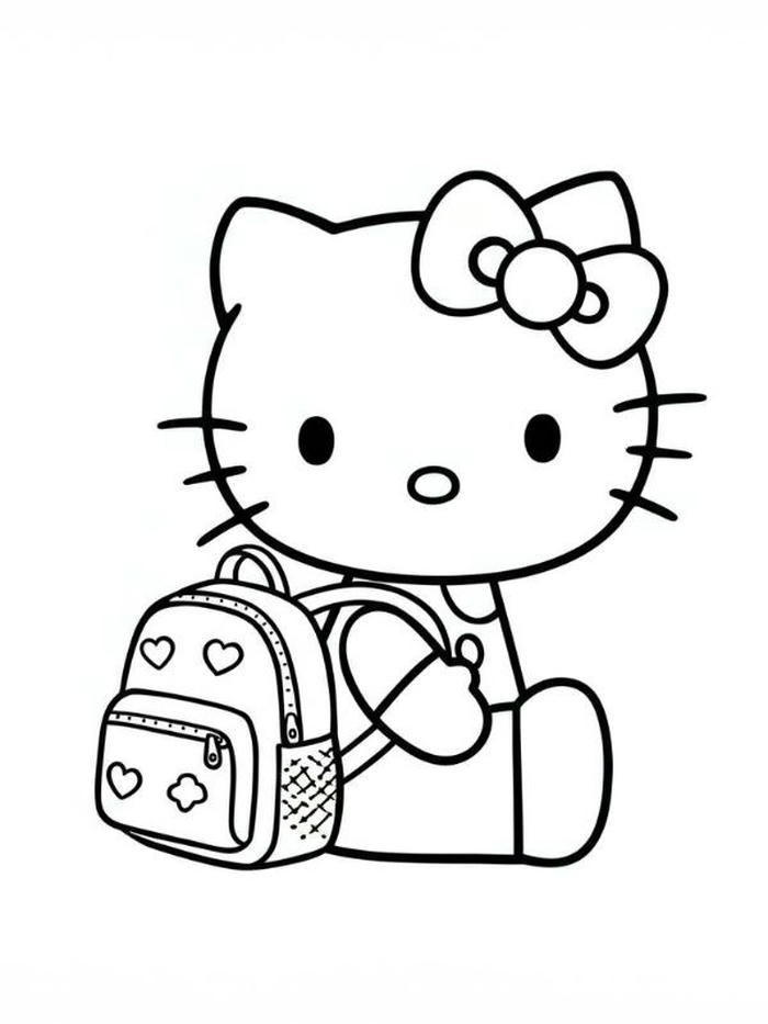 mẫu tranh tô màu hello kitty đi học