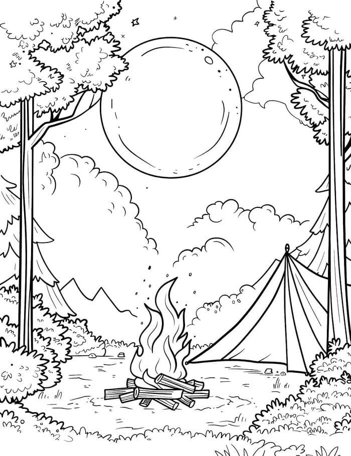 mẫu tranh tô màu phong cảnh trong rừng