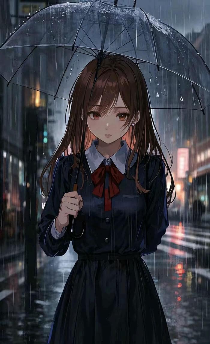 nhân vật anime trong mưa