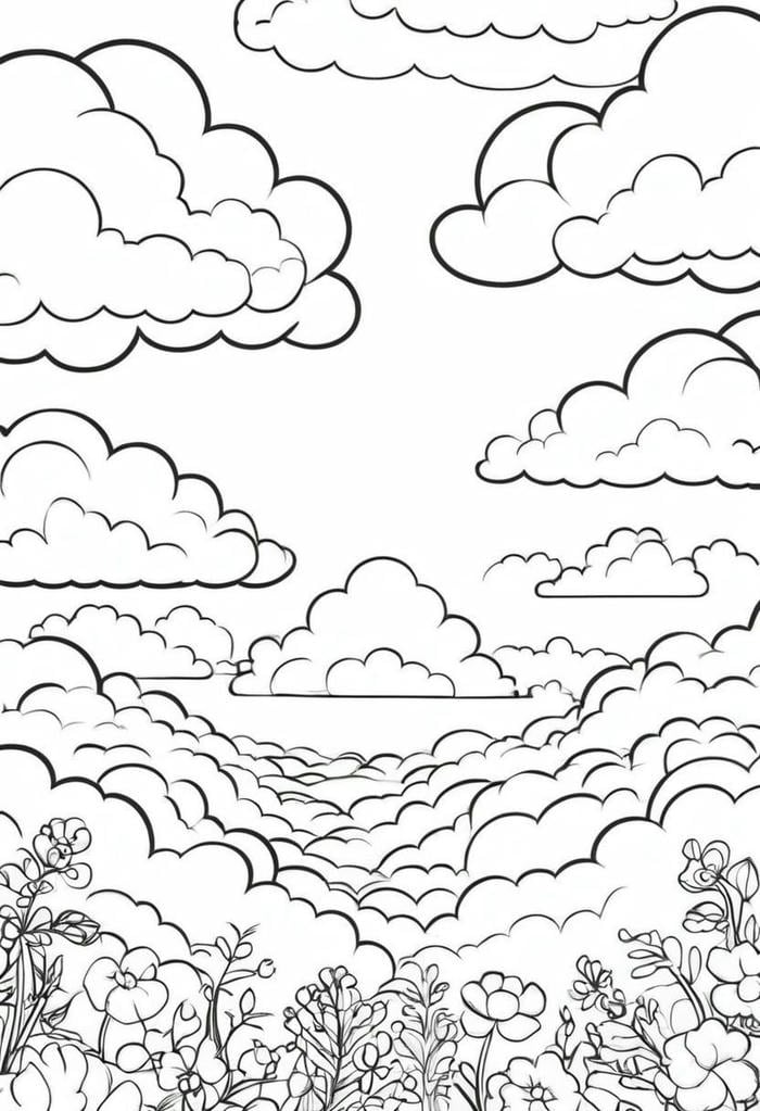 những tranh tô màu mây bay trên cao