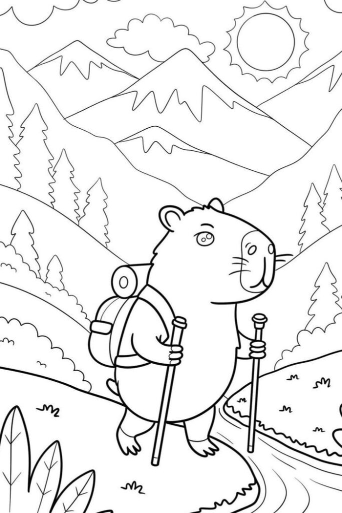 tô màu capybara leo núi