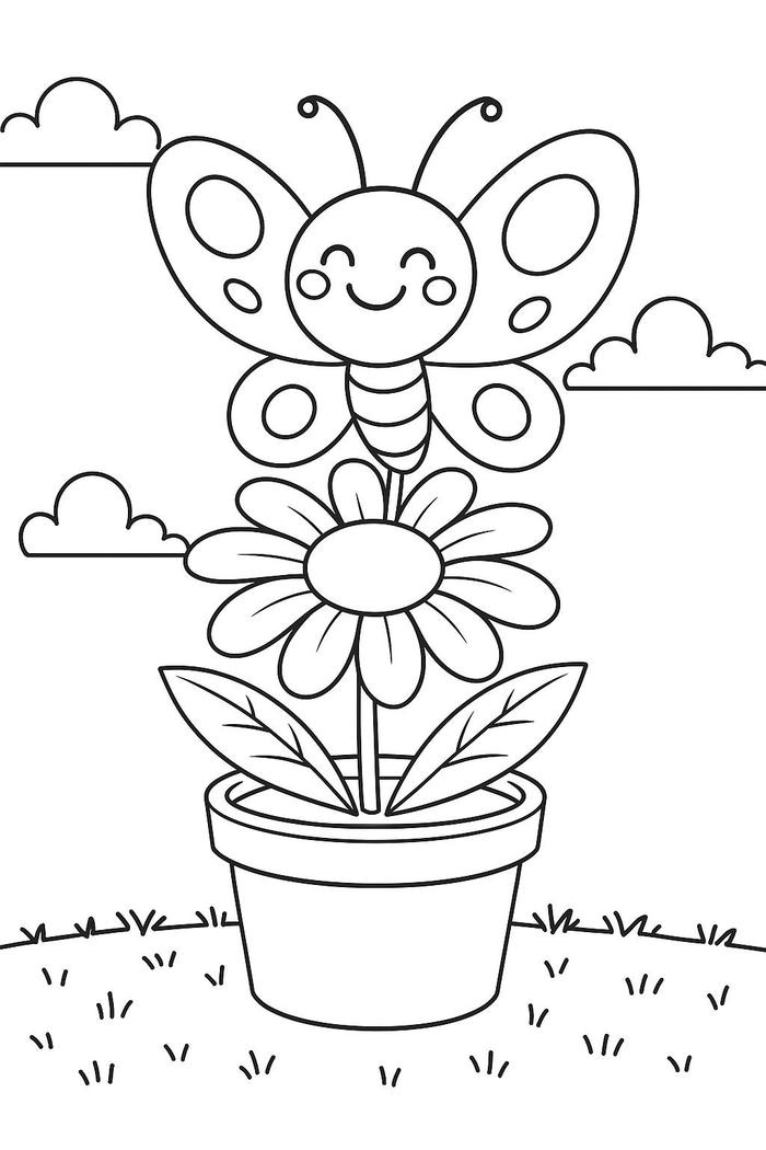 tô màu con bươm bướm và hoa