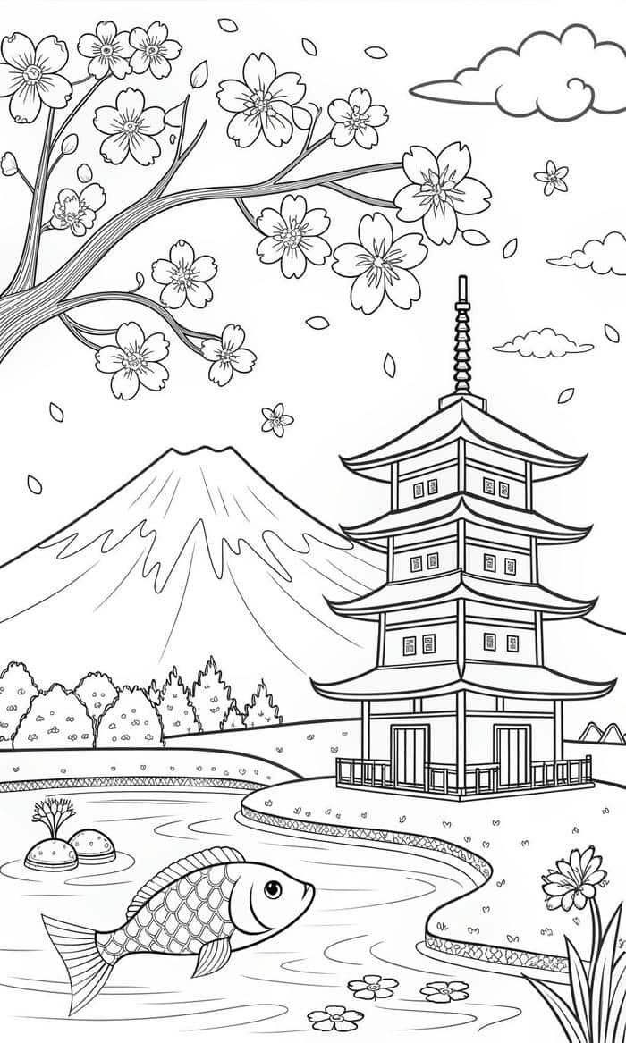 tô màu phong cả núi phú sĩ từ xa