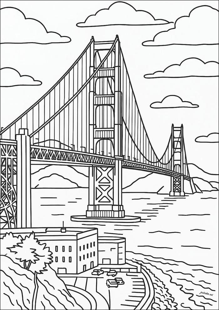 tô màu phong cảnh dưới trên cầu