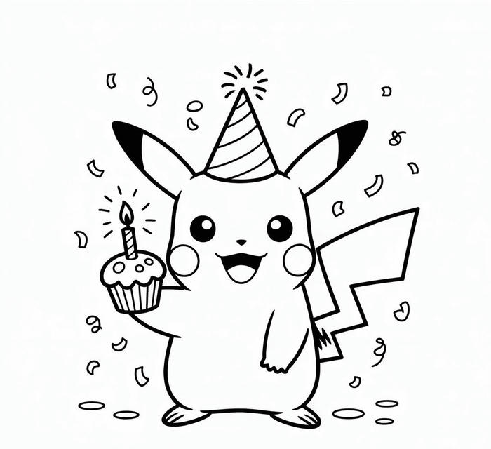 tô màu pikachu sinh nhật cho bé