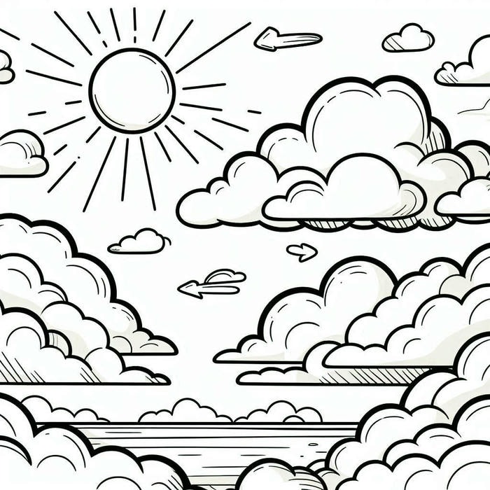 trang tô màu đám mây mềm mại