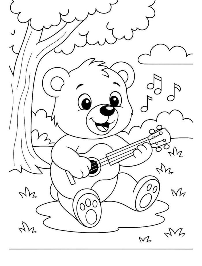 trang tô màu gấu chơi đàn