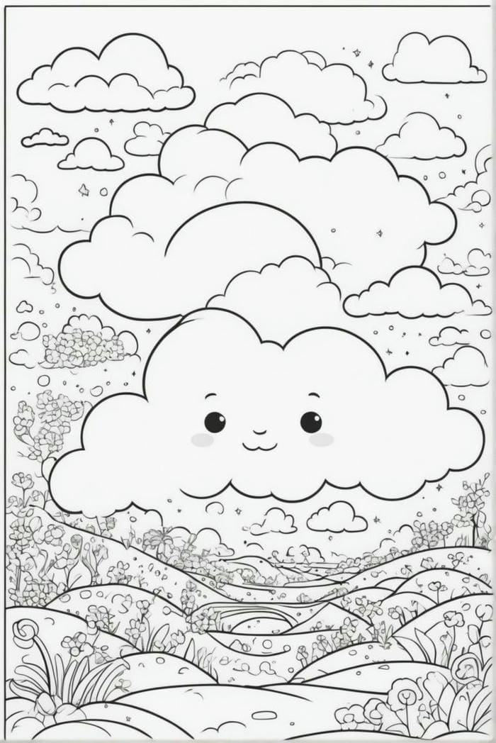 trang tô màu mây bồng bềnh