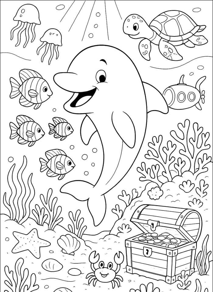 tranh cá heo tô màu đơn giản dành cho bé