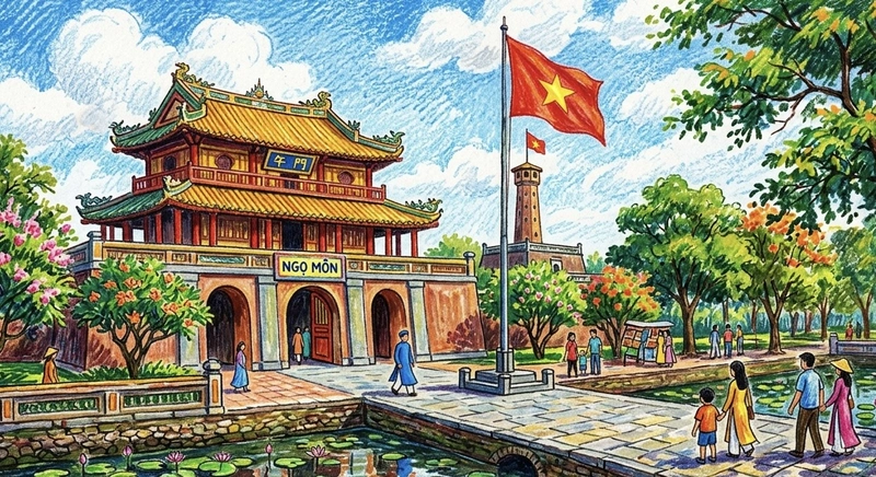 tranh chủ đề di tích lịch sử quê hương đầy tự hào