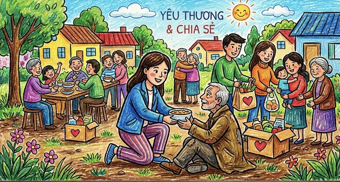 tranh chủ đề giúp đỡ người có hoàn cảnh khó khăn