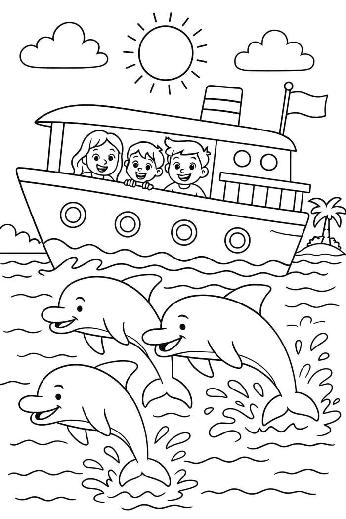 tranh con cá heo tô màu đường nét to