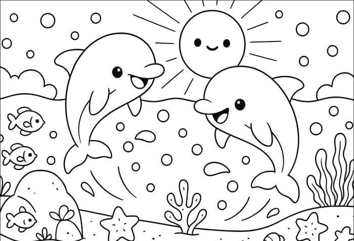 tranh con cá heo tô màu phù hợp trẻ