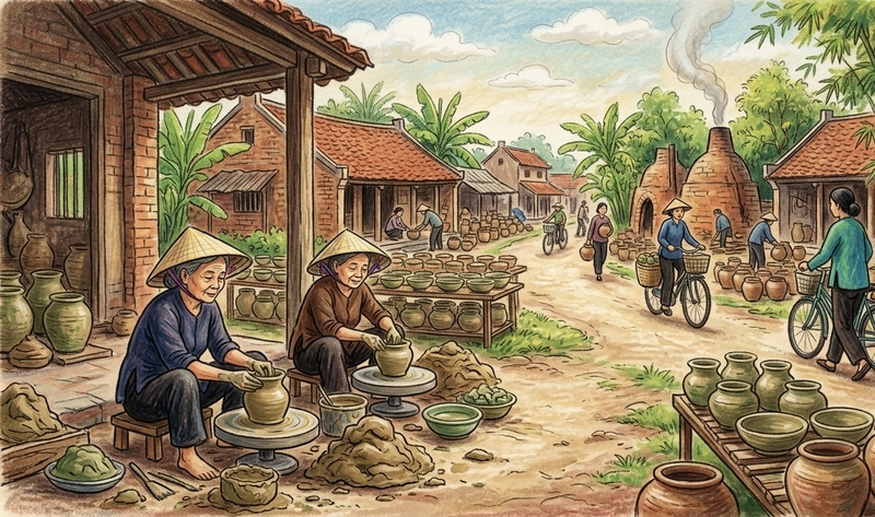 tranh đề tài nghề làm gốm truyền thống