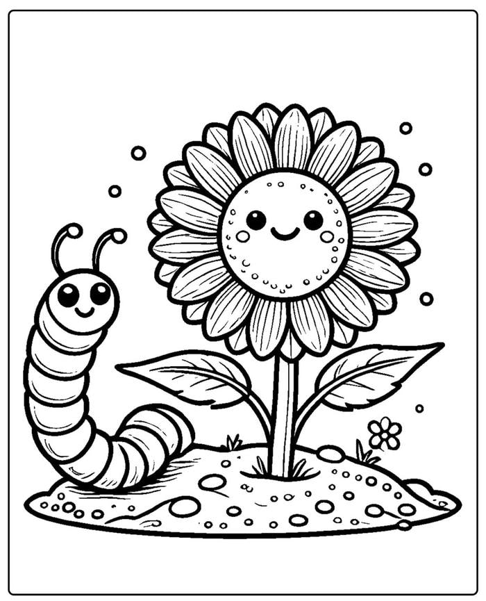 tranh hướng dương và con sâu tô màu