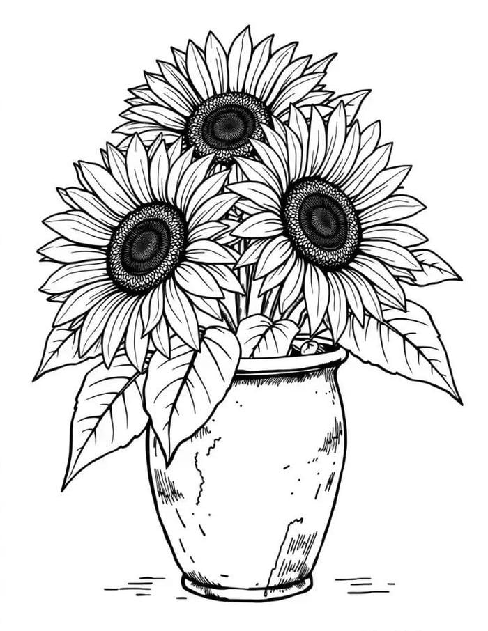 tranh tô màu 3 hoa hướng dương