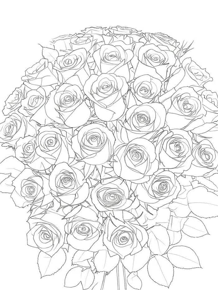 tranh tô màu bó hoa hồng