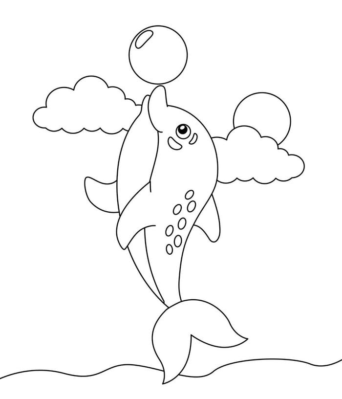 tranh tô màu cá heo bơi lội giữa biển