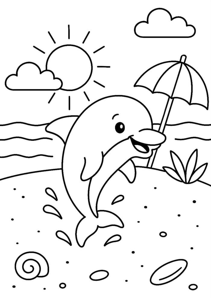 tranh tô màu cá heo bơi trong đại dương