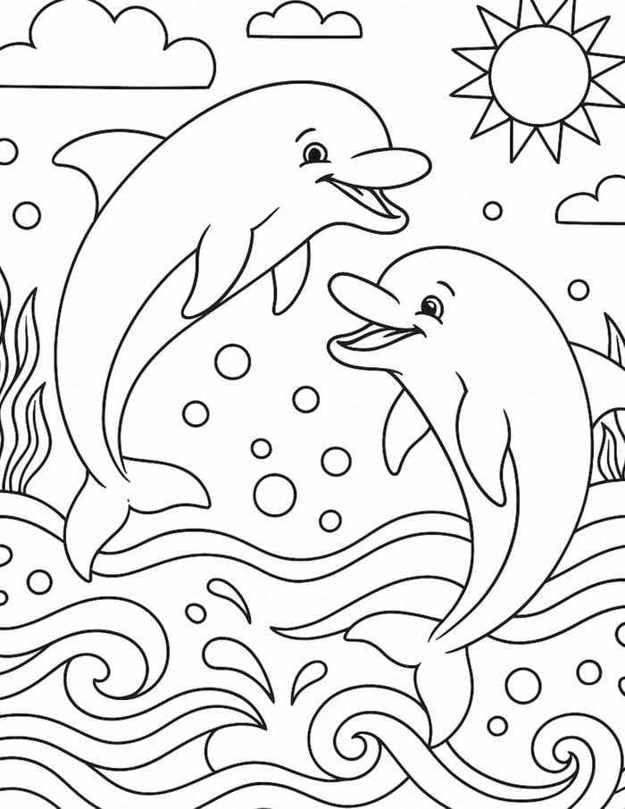 tranh tô màu cá heo cute cho bé luyện tay