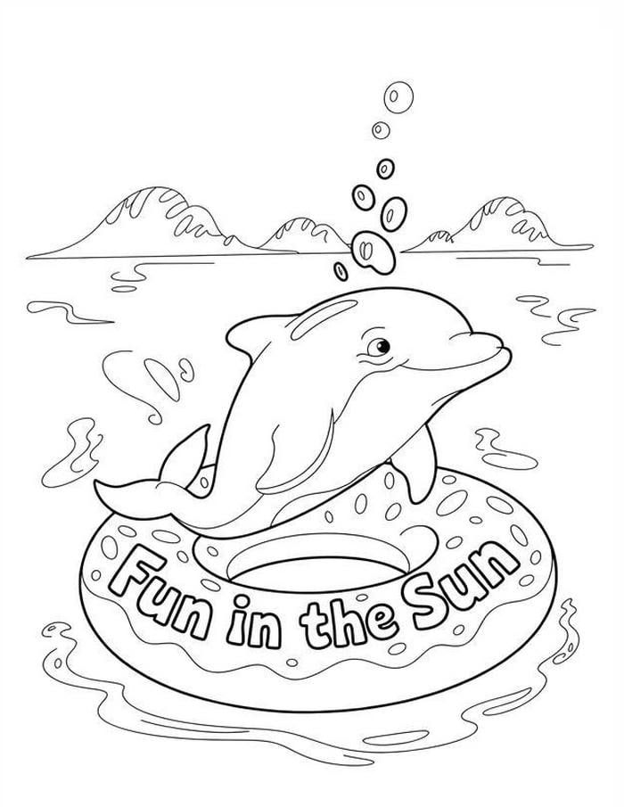 tranh tô màu cá heo đáng yêu dễ tô màu