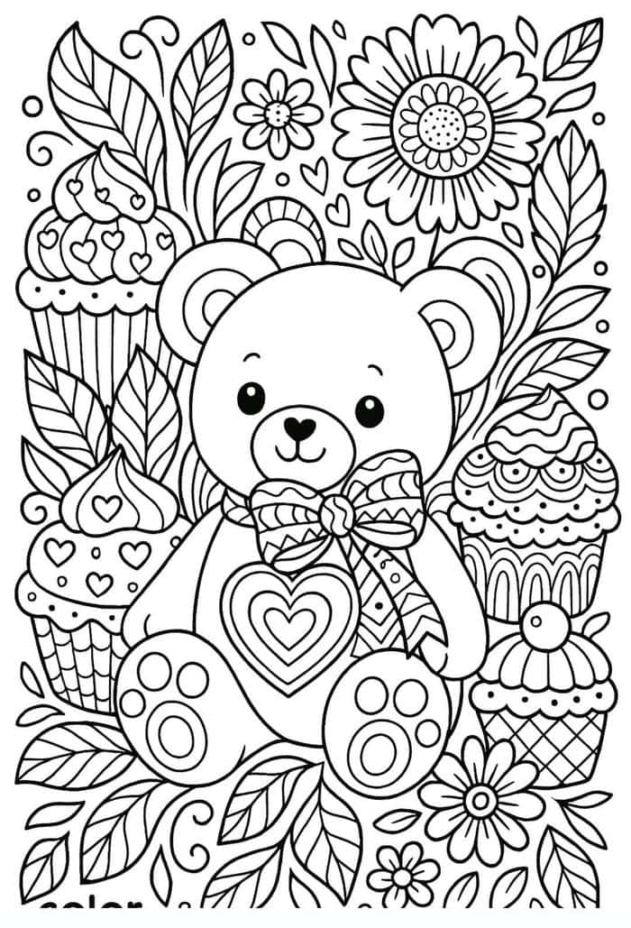 tranh tô màu con gấu cute