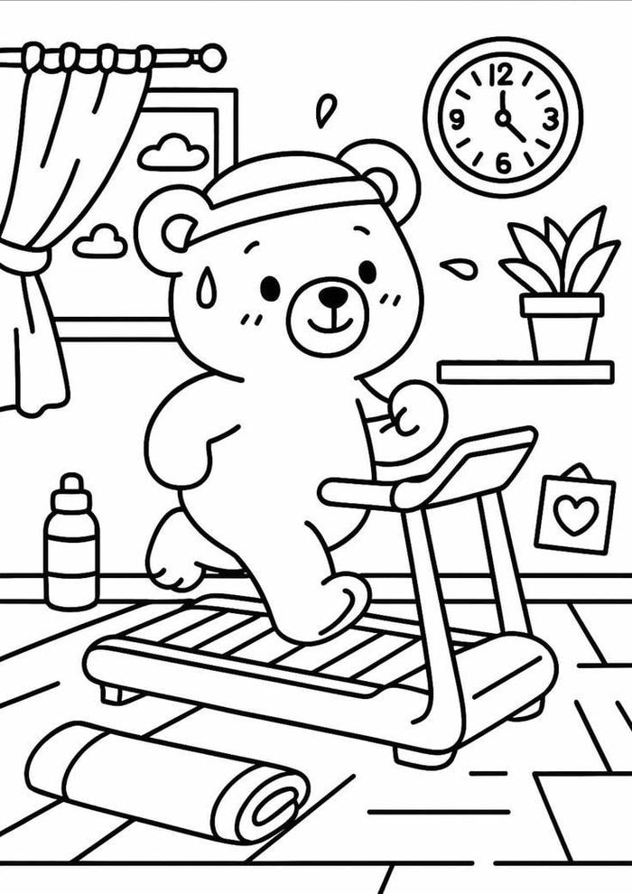 tranh tô màu gấu chạy bộ