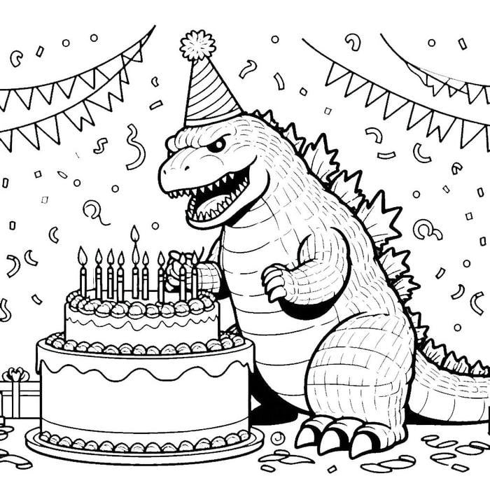 tranh tô màu godzilla đón sinh nhật hạnh phúc