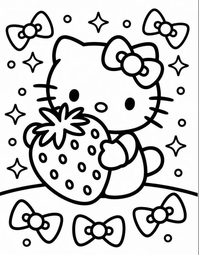 tranh tô màu hello kitty ôm dâu