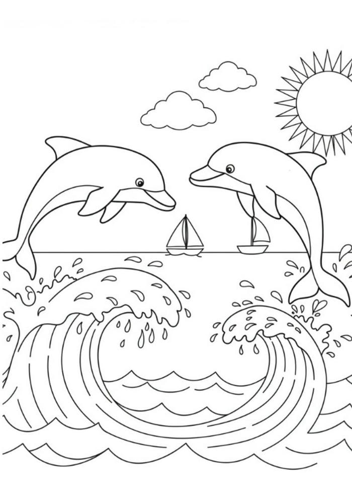 tranh tô màu hình con cá heo tươi sáng