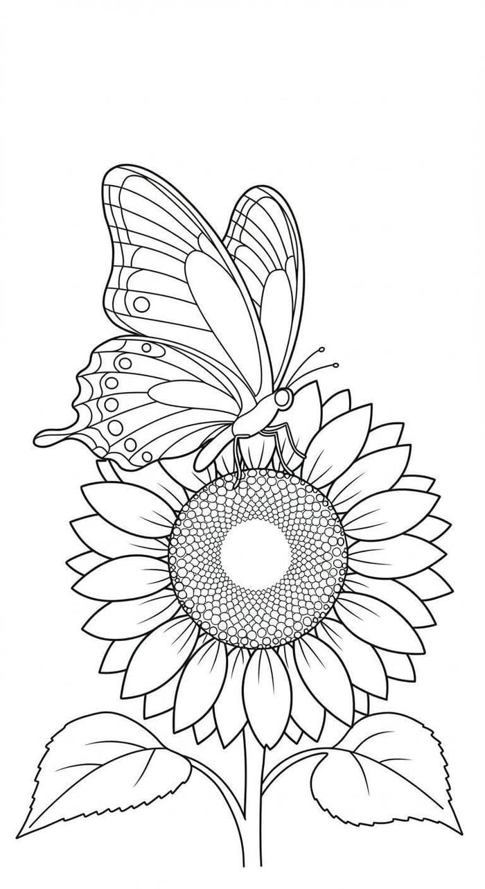 tranh tô màu hoa hướng dương và bướm