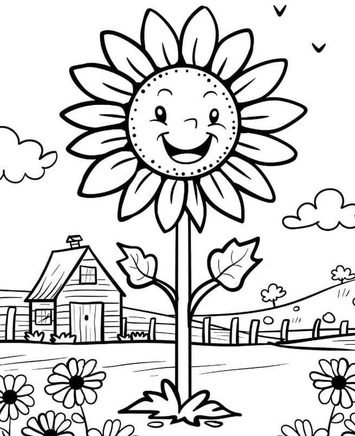 tranh tô màu hướng dương ít chi tiết