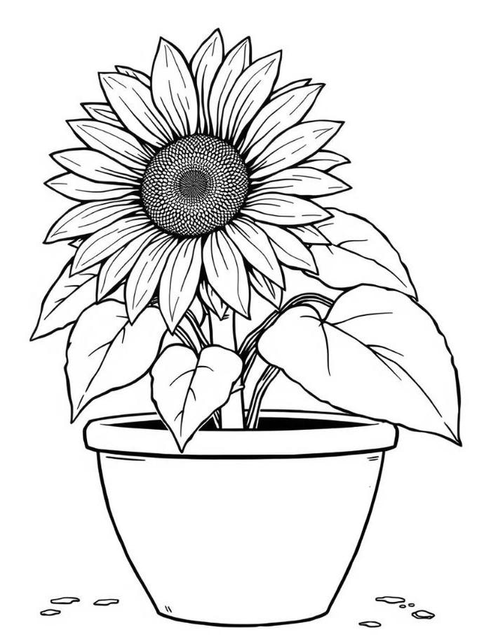 tranh tô màu hướng dương trong chậu lớn