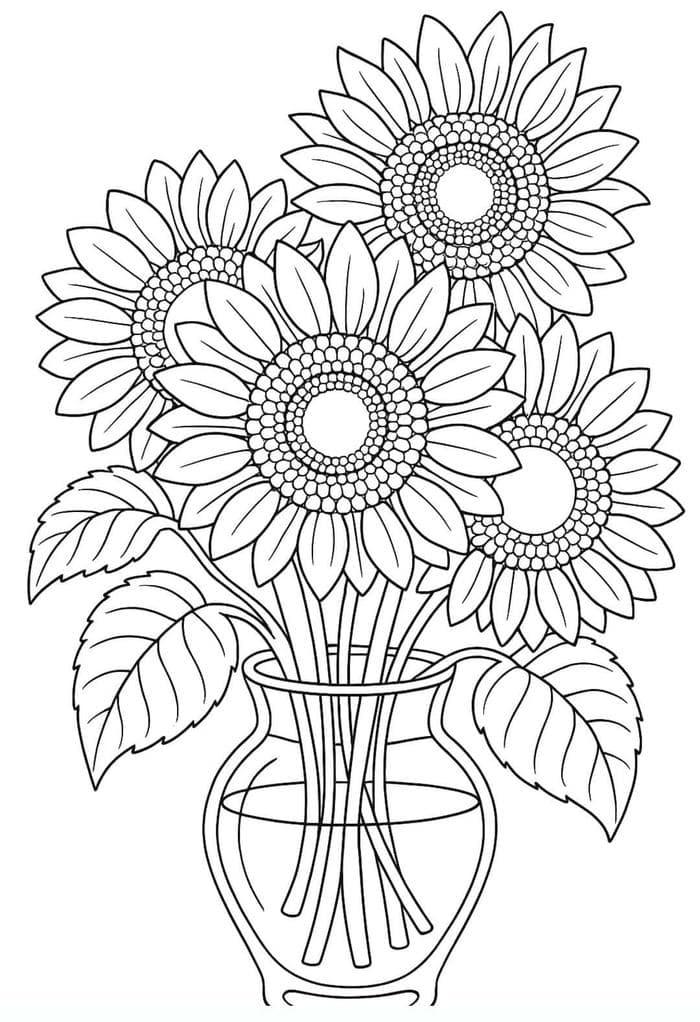 tranh tô màu lọ hoa hướng dương