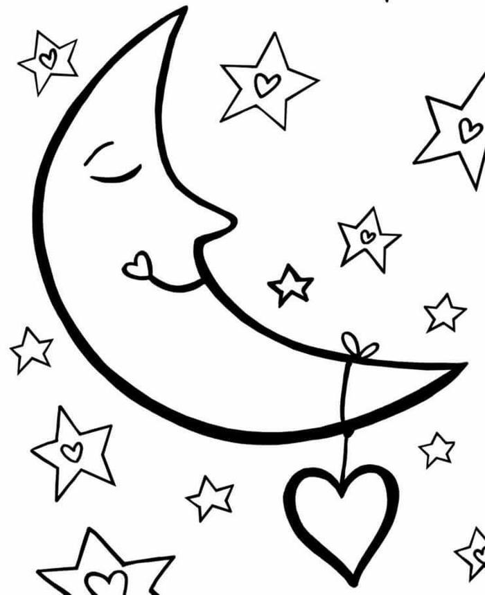 tranh tô màu ngôi sao và mặt trăng