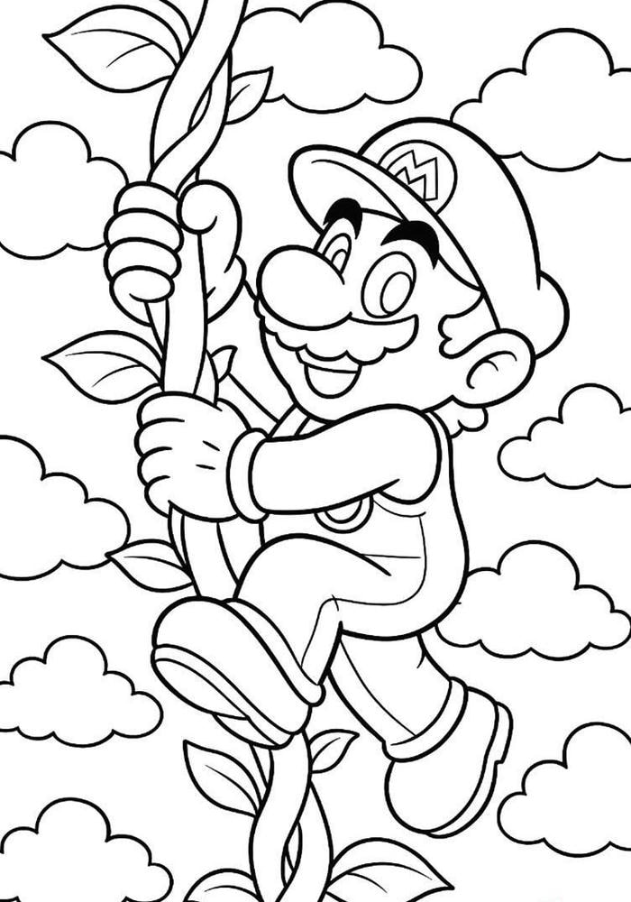 tranh tô màu nhân vật mario leo dây