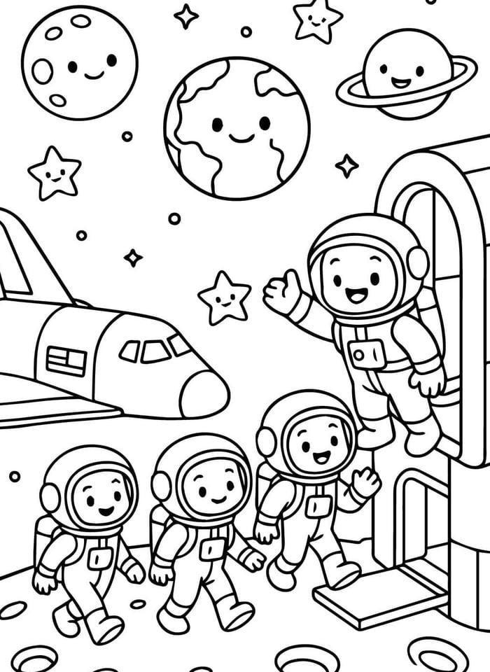 tranh tô màu phi hành gia lên tàu