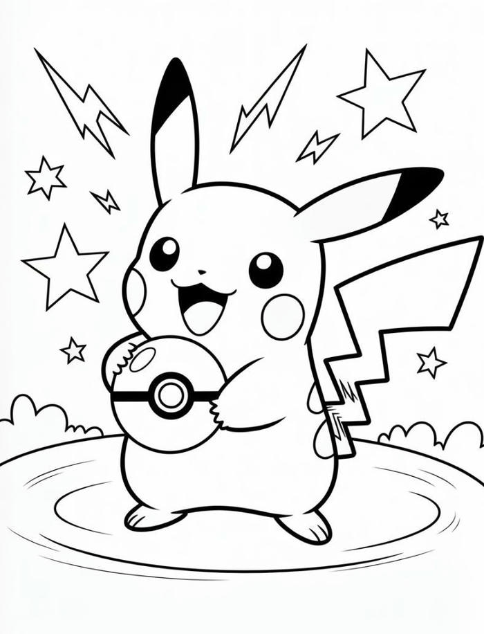 tranh tô màu pikachu vui vẻ